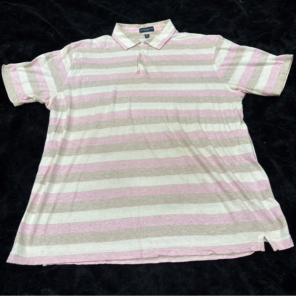 Peter Millar Pink and Gray Striped Polo Shirt